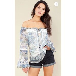 Hale Bob Delilah Off‎ The Shoulder 100% Silk Paisley Women's Top Size S